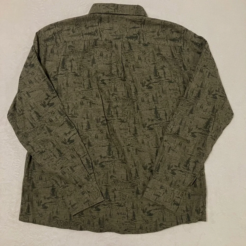 Peter Millar Outdoor Print Button Up Shirt Mens Size XL Long Sleeve Green Forest